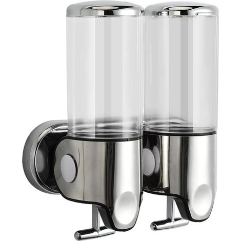 (transparente) 500ML x 2 Distributeur de Savon Mural, Distributeur de Savon à Mains à Double Tête Distributeur Liquide Gel Douche Shampoo pour Cuisine Salle de Bains Hotel (1/5)