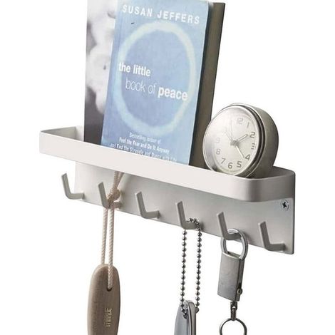 Organisateur mural pour clés en acier inoxydable, avec étagère et crochets, fixation magnétique sans perçage, pour entrée, cuisine, chambre et salle de bain (1/5)