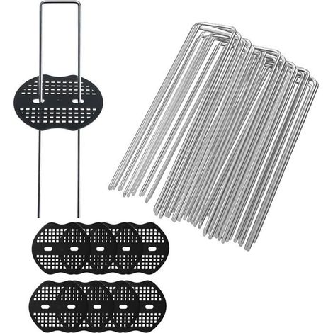 Toile Anti-Mauvaises Herbes-Ancrage Au Sol-60 Piquets + 40 Disques Tampons-Piquets En U En Acier Galvanisé (150 X 40 Mm, Ø 2[RD143] (1/5)