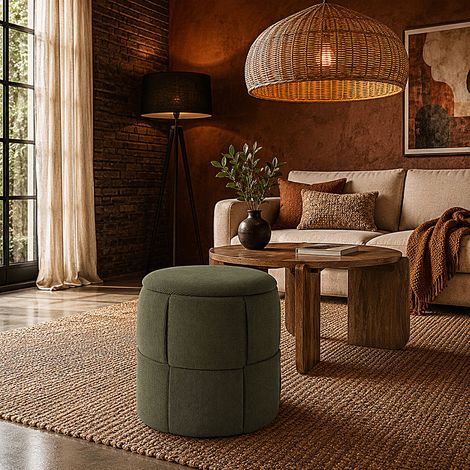 Pouf - HOME DECO FACTORY - Jules - Rangement - Tressé - Côtelé - Vert (1/5)