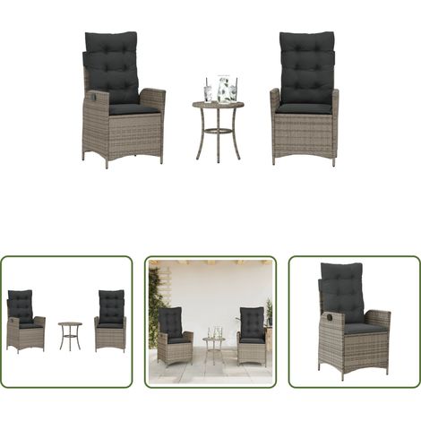 Gartentisch - 3-tlg. Bistro-Set mit Kissen Grau Poly Rattan (1/5)