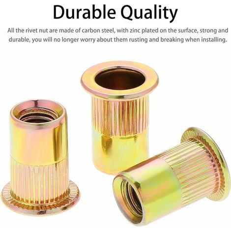 50 Pieces M12 Threaded Flat Head Rivet Nuts, Zinc Plated Carbon Steel ...