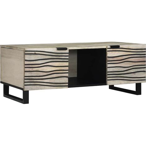 Couchtisch Beige und Schwarz 100 x 54 x 40 cm Massivholz Akazie