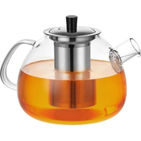 Theiere Avec Infuseur 1,5 litre, Theiere Verre Chauffant Transparent avec Filtre Amovible en Acier Inoxydable, Adapté au thé Parfumé, thé Vert, thé Noir, thé Aux Fruits (Théière) (1/5)
