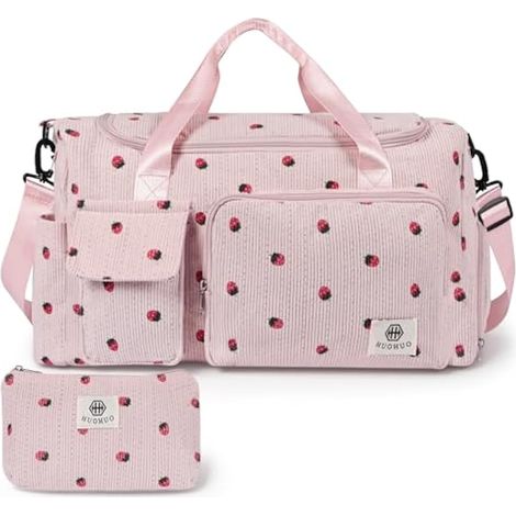 Grand sac de sport femme, sac avec compartiment à chaussures, multiples poches, pliable pour week-end avec séparation humide/sec, grand + petit sac de voyage pour sport et voyage, rose