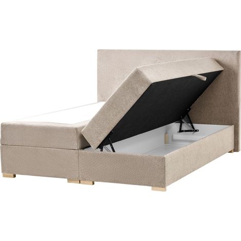 Letto matrimoniale con contenitore sollevabile in tessuto tortora 160 x 200 cm con testiera Major (1/5)