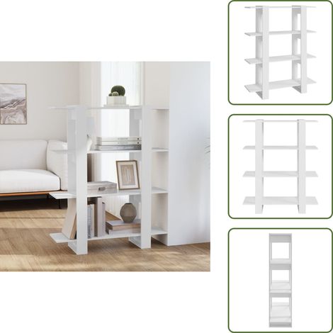 Bücherregal/Raumteiler Weiß 100x30x123,5 cm - Bucherregal - Holzregal - Raumteiler - Etagenregal - Weißes Regal (1/5)