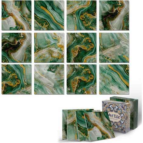12 Stickers Marbre 15x15cm Jaune Vert Imperméables (1/5)