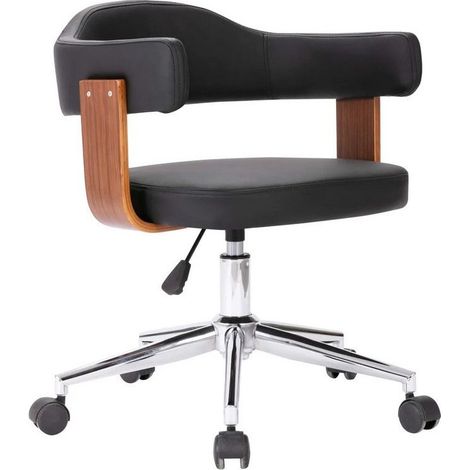 Chaise pivotante simili cuir noir et bois foncé Saden (1/5)