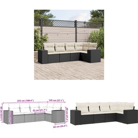 5-tlg. Garten-Sofagarnitur mit Kissen Schwarz Poly Rattan - Gartensofas - Outdoor Möbel - Gartenmöbelset - Lounge Set - Rattan Gartenmöbel - Home & Living (1/3)