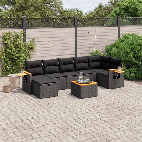 Set de sofás de jardín 8 piezas y cojines ratán sintético negro vidaXL (1/4)