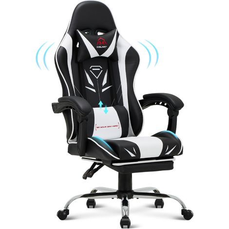 COLAMY Gaming Stuhl – Ergonomischer Computerstuhl mit Fußstütze, Lendenwirbelstütze, Kopfstütze, 360° Drehfunktion und hoher Rückenlehne, weiss