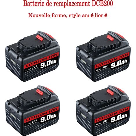 PDstation Pour DeWalt 18V 9.0Ah XR Nouveau Style Li-Ion Batterie DCB184 DCB182 DCB182-XJ DCB181 DCB181-XJ DCB185-XE DCB182 DCB205-2 DCB200-2 DCB184-XJ, Paquet de 4 (1/5)