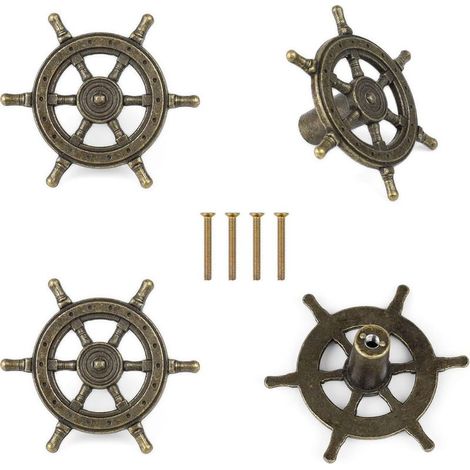 Bouton de Meuble, 4 pièces Boutons de Meubles Vintage, Bouton de Tiroir (Forme de Gouvernail)53.4mm (1/5)