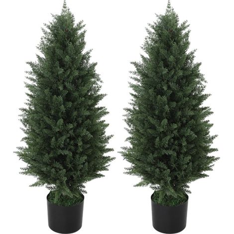 Lot de 2 plantes artificielles cyprès en pot 90 cm, aspect réaliste, UV, intérieur et extérieur, pour salon, terrasse et jardin  CHICFURN (1/5)