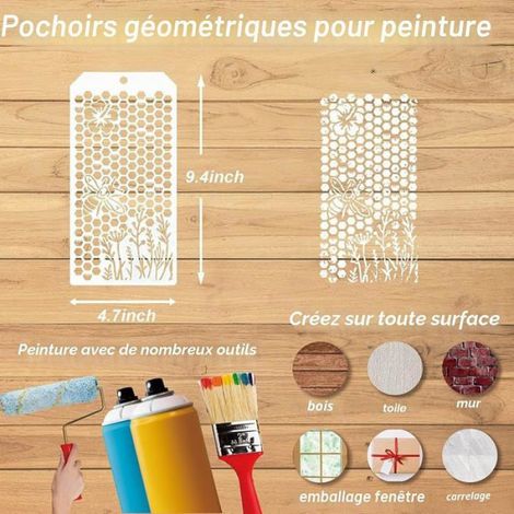 Texture Stencils for Painting,24 x 12 cm,Reusable Pstic Stencils for Crafts,Nature Inspired Patterns with Flowers,L POCHOIR CREATIF (1/5)