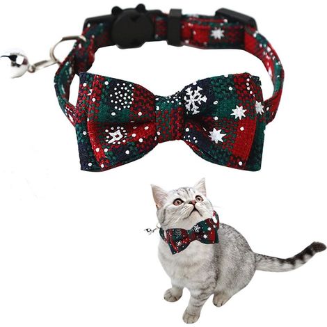 Weihnachtshalsband für Katzen, Katzenschleife, Weihnachtshalsband für Katzen mit Glöckchen und Schmetterlingsverschluss, verstellbares, niedliches Weihnachtshalsband für Haustiere, geeignet für Kätzch (1/5)