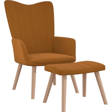 Chaise de relaxation avec repose-pied Fauteuil relax - Marron Velours BonneVie-18988 (1/5)