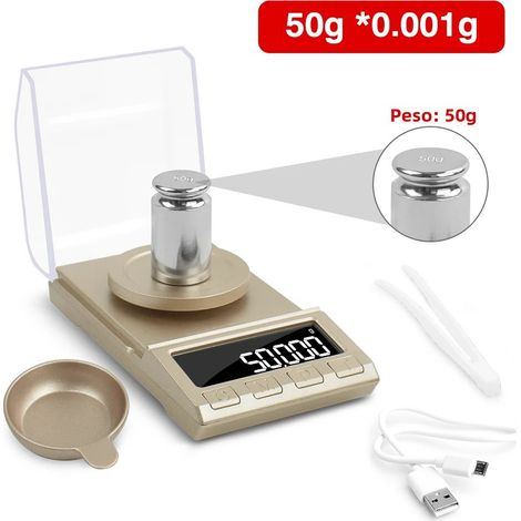 Balance électronique de précision numérique (Or 50 g), alimentation USB, écran LCD, précision 0,001 g (1/5)