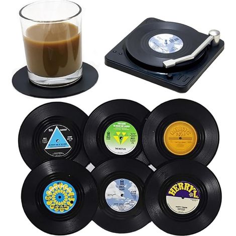 sous-Verres Vinyle Enregistrement CD rétro Dessous de Verre Rétro Tapis de Table Vinyle pour Boissons Froides Chaudes Antidérapant Protection de Table 4.1" (1/5)