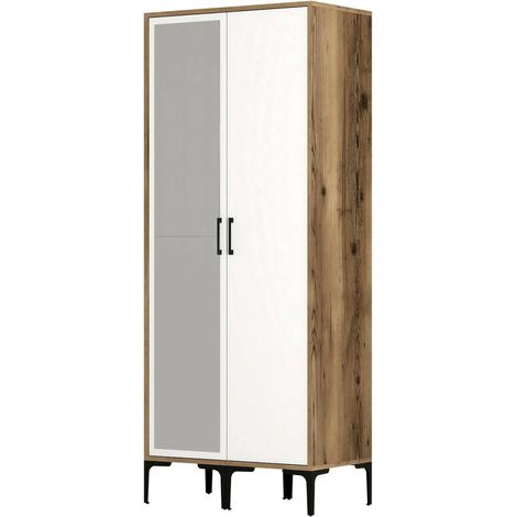 Dmora - Armario 2 puertas Dbergonz, Muebles de dormitorio, Vestidor, Armario de ropa, 80x201h48 cm, Nogal y Blanco