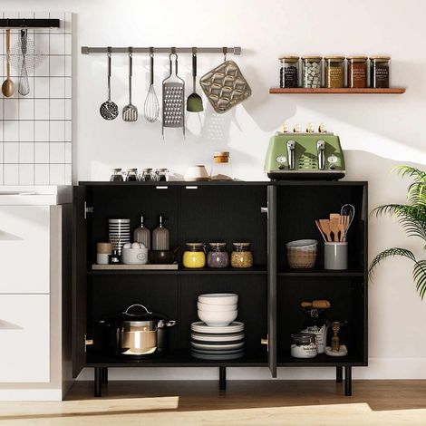 4 Compartiments 2 Portes Buffet Meuble de Rangement Vaisselle et Électroménager pour Cuisine Salon Noir (1/5)