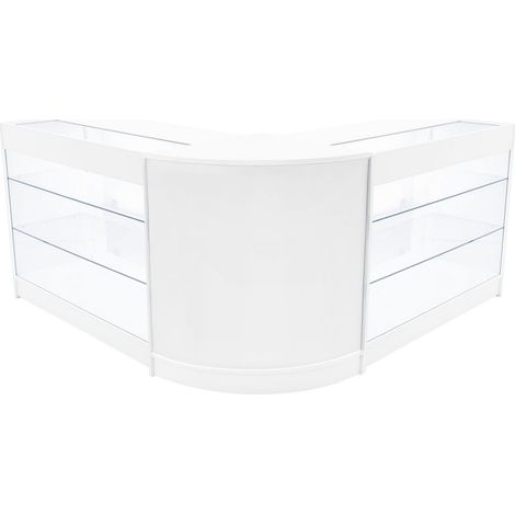 Comptoirs de Vente en MDF Blanc à LED Blancs Ensemble Helios CM60 K1200 3 Unités de Rangement Étagères Internes Portes Coulissantes Verouillables Réception Bureau Vêtements Bijoux [Clés INCLUS] (1/5)
