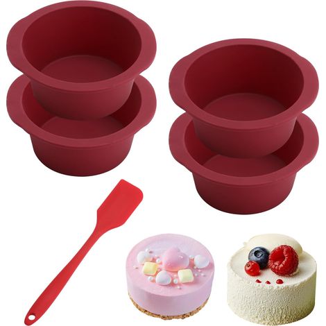Moule a Gateau Silicone Rond 12.6 cm, 4Pcs Moule Silicone Air Fryer, Antiadhésif Petit Moules Pour Air Fryer Cuisson Dessert, Gateaus (1/5)