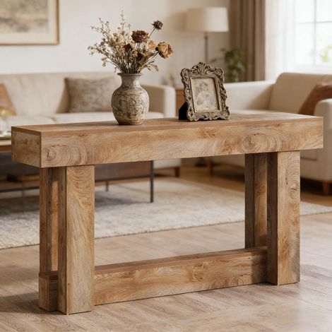 Table d'appoint à deux niveaux, table d'entrée de style campagnard, console, table de chevet, table basse (1/5)