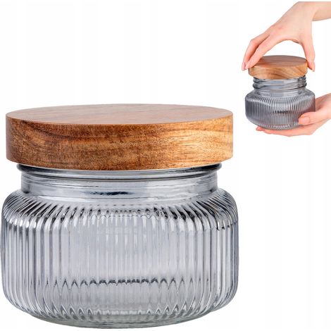 Glasgefäß mit Holzdeckel / grau 0,5 l