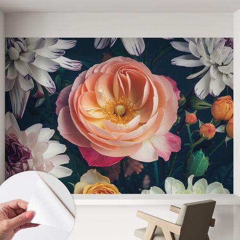 Selbstklebend Tapete - abwaschbar - Arbeitszimmer - Esszimmer- Top Qualität Blumenharmonie 152x104 cm