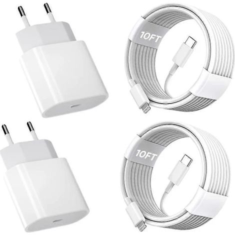 Chargeur rapide pour iPhone 11, 12, 13 et 14 (lot de 2) : adaptateur secteur de charge rapide 20 W avec câble de charge et de synchronisation de données USB-C vers Lightning de 3 m. (1/5)