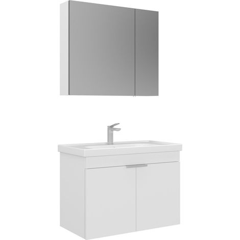 Waschtisch-Set mit Spiegel (2-teilig) "Desna 80" – 80 x 45 x 58 cm – Mattweiß (1/4)