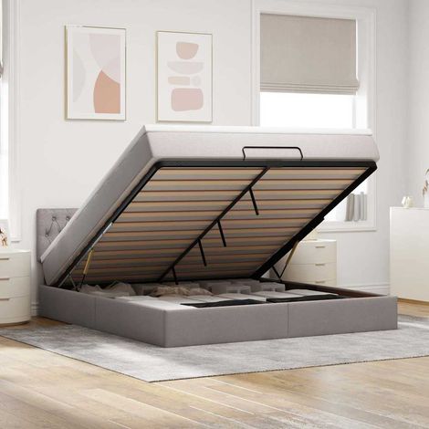 Ottomane Bett mit Matratze & LEDs Taupe 180x200 cm Stoff (1/5)