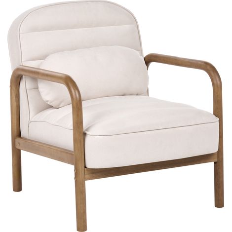 Sillón estilo moderno de mediados de siglo estructura de madera tapizado de tela beige claro Agger (1/5)