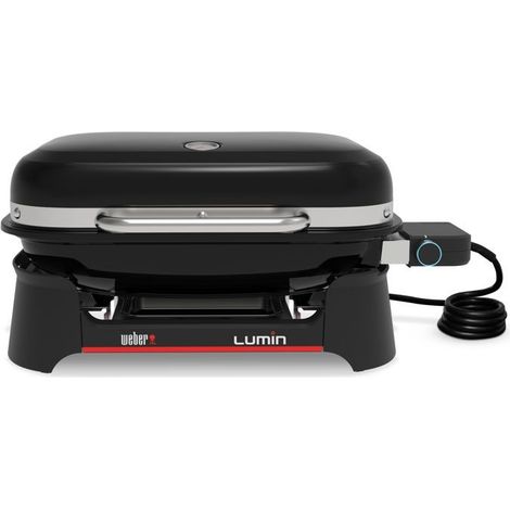 Weber – Barbecue électrique Lumin avec plancha noire – 315 °C pour balcon et terrasse – Grilles en fonte émaillée – Capacité 4 à 6 personnes