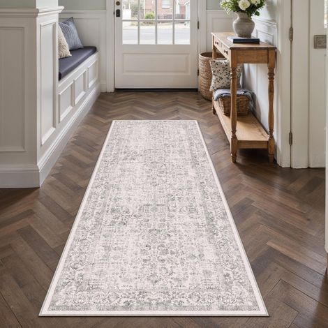 Vintage Tapis Couloir 60x180cm Gris Lavable en Machine Rug Cuisine,Chambre Enfant Rugs, Descente de Lit,AntidéRapant Carpet,Mangerd Carpets,Interieur Doux Poil Ras,Bureau (1/5)