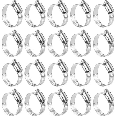 Schlauchschelle aus Edelstahl, verstellbar, 27–51 mm, Schneckengetriebe-Schlauchschellen, Metall-Kraftstoffleitungsrohrschelle für Sanitär-, Automobil- und mechanische Anwendungen, 20 Stück (1/5)