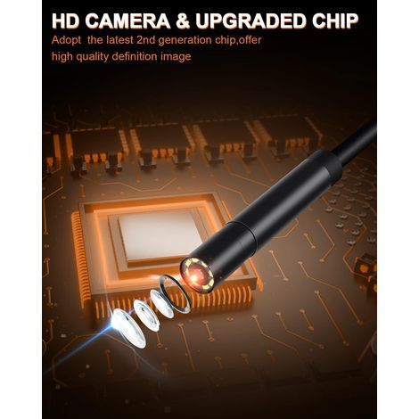 Endoscopio industriale, telecamera endoscopica HD 1080P, telecamera per ispezione tubi da 2,4 pollici, con 8 luci LED, telecamera impermeabile IP68, batteria da 2600 mAh, cavo semirigido - 5 m (1/4)