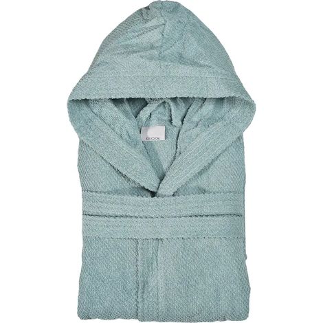Accappatoio verde 100% cotone taglia L con tasche cappuccio e cintura (1/3)