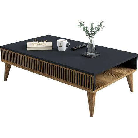 Dmora - Wohnzimmertisch Capricorn, Niedriger Wohnzimmertisch, Kaffeeregal, Couchtisch für Sofa, 105x60h35 cm, Walnuss und Anthrazit, mit verstärkter Verpackung