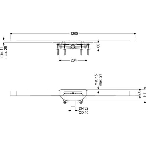 Caniveau de douche Kessel Linearis Infinity 60 L : 1200 mm, DN 40, inox brossé