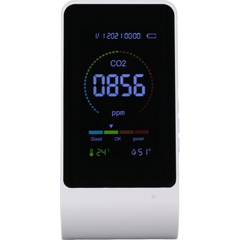 Détecteur CO2 Moniteur Qualité de l'Air Intérieur Capteur Dioxyde de Carbone Température Hygrométrie Blanc (1/5)