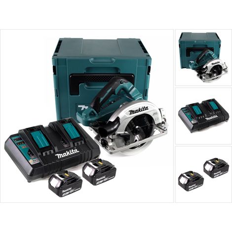 Makita DHS 782 PF2J Akku Handkreissäge 36V (2x18V) 190 mm Brushless im Makpac + 2x 3,0 Ah Akku + Doppelladegerät