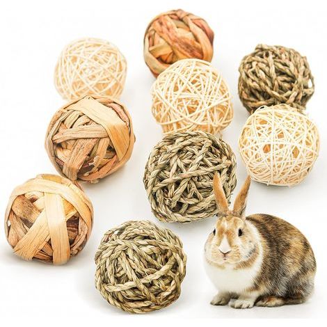 9 Pièces Jouets à Mâcher pour Petits Animaux,Balle en Rotin,Jeu D'activité Jouets,Boules d'herbe à Mâcher pour améliorer la santé Dentaire des Animaux de Compagnie pour Lapins Hamsters (1/5)