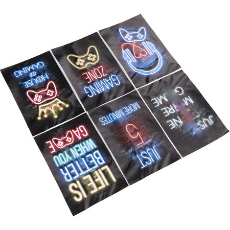 Lot de 6 posters néon gaming 20x30cm, décoration murale colorée sur toile pour chambre de garçon (1/5)