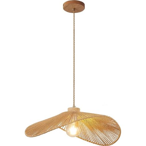 Suspension bohème, lustre en corde de chanvre tressée à la main, lampe suspendue de style wabi-sabi, plafonnier avec ampoule, lumière chaude, φ40cm (1/5)
