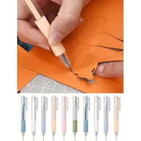 Couteaux de sculpture céramiques rétractables de couleur Morandi avec 5 lames de rechange, outils artistiques en forme de stylo pour projets DIY, 4 pièces avec 2 cartouches de rechange (1/4)