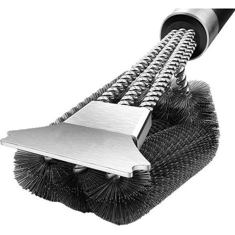 Spazzola per griglia con raschietto, spazzola per griglia lunga 45 cm con manico regolabile, per griglie da esterno, accessorio super resistente per la pulizia della griglia, per la pulizia (1/5)