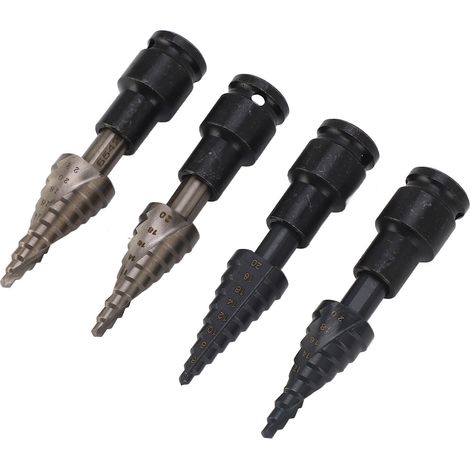 4-teiliges Stufenbohrer-Set, gerade und spiralförmig genutete Stufenbohrer aus hochfestem Stahl für Elektroschrauber, Handbohrmaschinen und Tischbohrmaschinen (1/5)